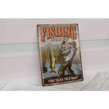 Blaszany Szyld - Fishing Paradise - Wędkarz Rybak Prezent dla Wędkarza Ryba