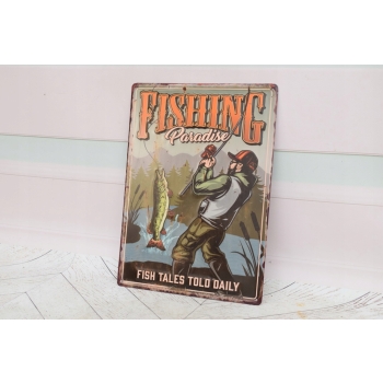 Blaszany Szyld - Fishing Paradise - Wędkarz Rybak Prezent dla Wędkarza Ryba
