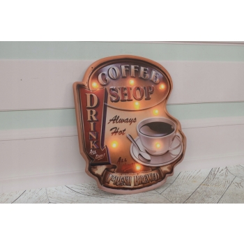 Blaszany Szyld - Coffee Shop - Retro Neon - Reklama Do Kawiarni Ozdoba