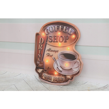 Blaszany Szyld - Coffee Shop - Retro Neon - Reklama Do Kawiarni Ozdoba