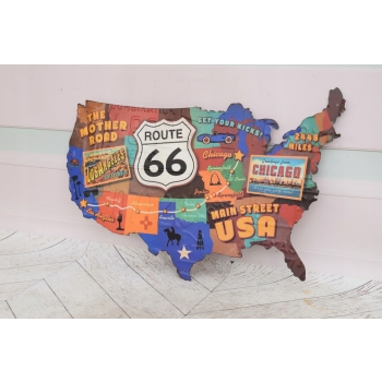 Blaszany Szyld - Route 66 US - Mapa Stanów - Blacha Samochodowa - Znak