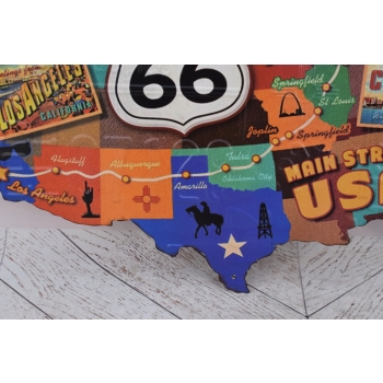 Blaszany Szyld - Route 66 US - Mapa Stanów - Blacha Samochodowa - Znak
