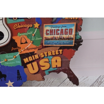 Blaszany Szyld - Route 66 US - Mapa Stanów - Blacha Samochodowa - Znak