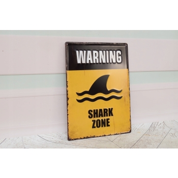 Blaszany Szyld - Shark Zone - Uwaga Rekiny - Ostrzeżenie Tabliczka