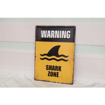 Blaszany Szyld - Shark Zone - Uwaga Rekiny - Ostrzeżenie Tabliczka