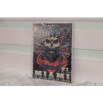 Blaszany Szyld - Tatto Miami - Zawieszka Reklama Do Salonu Tatuażu - Ozdoba
