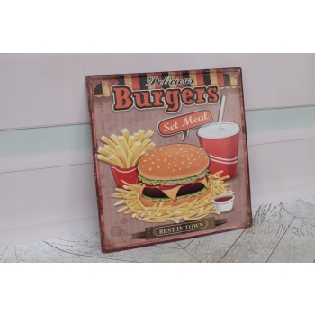 Blaszany Szyld - Burgers - Reklama Do Restauracji Baru Zawieszka Tabliczka