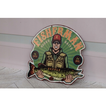 Blaszany Szyld - Fishing Fisherman Wędkarz Rybak Prezent dla Wędkarza Ryba