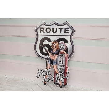 Blaszany Szyld - Route 66 - Kobieta Na Stacji Paliw - Zawieszka Na Ściane