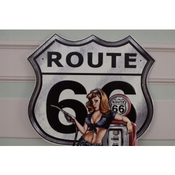 Blaszany Szyld - Route 66 - Kobieta Na Stacji Paliw - Zawieszka Na Ściane