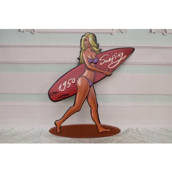 Blaszany Szyld - Kobieta w Bikini - Surfing Retro - Dekoracja Plaża Ozdoba