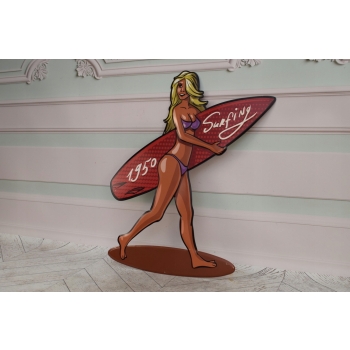 Blaszany Szyld - Kobieta w Bikini - Surfing Retro - Dekoracja Plaża Ozdoba