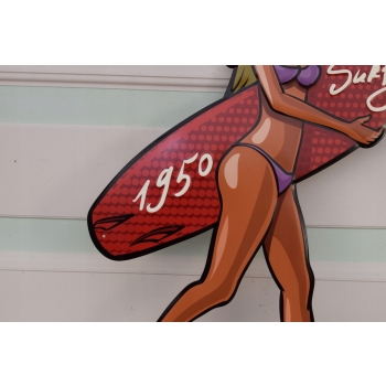 Blaszany Szyld - Kobieta w Bikini - Surfing Retro - Dekoracja Plaża Ozdoba