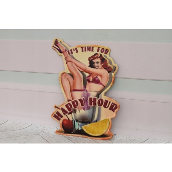 Blaszany Szyld - Happy Hour - Kobieta Drink - Bar Pub - Dekoracja Ozdoba