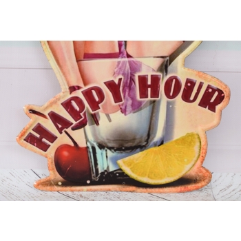 Blaszany Szyld - Happy Hour - Kobieta Drink - Bar Pub - Dekoracja Ozdoba