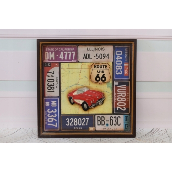 Drewniany Szyld - Route 66 - Tablica Rejestracyjna Stany USA - Obraz Plakat