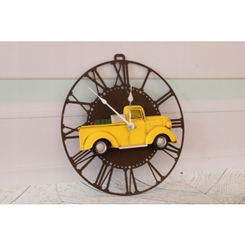 Metalowy Zegar Ścienny - Żółte Auto Jeep - Zegarek Retro - Dekoracja Ozdoba