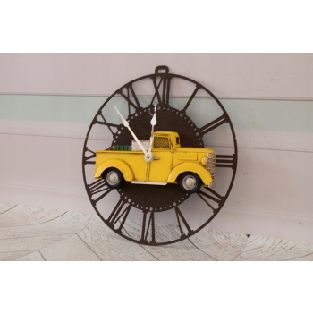 Metalowy Zegar Ścienny - Żółte Auto Jeep - Zegarek Retro - Dekoracja Ozdoba