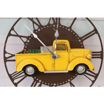Metalowy Zegar Ścienny - Żółte Auto Jeep - Zegarek Retro - Dekoracja Ozdoba