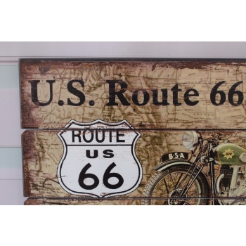 Drewniany Szyld - Route 66 US - Motor Motocykl - Ozdoba Prezent Zawieszka