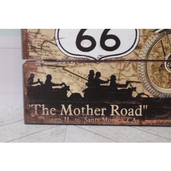 Drewniany Szyld - Route 66 US - Motor Motocykl - Ozdoba Prezent Zawieszka