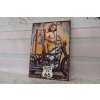 Drewniany Szyld - Route 66 US - Kobieta - Stacja Paliw - Motor Motocykl