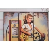 Drewniany Szyld - Route 66 US - Kobieta - Stacja Paliw - Motor Motocykl