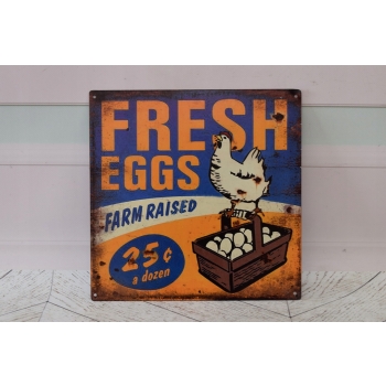 Blaszany Szyld - Fresh Eggs - Świeże Jajka Jaja - Farma Kury Reklama Ozdoba