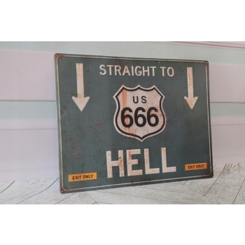 Blaszany Szyld - US 666 Hell - Droga Do Piekła Znak Drogowy Tablica Ozdoba