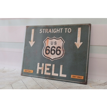 Blaszany Szyld - US 666 Hell - Droga Do Piekła Znak Drogowy Tablica Ozdoba
