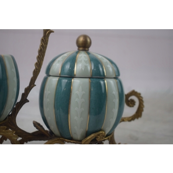 Dwupoziomowa Szkatuła z Porcelany - Porcelana + Brąz - Bomboniera Ozdoba