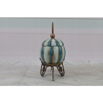 Dwupoziomowa Szkatuła z Porcelany - Porcelana + Brąz - Bomboniera Ozdoba