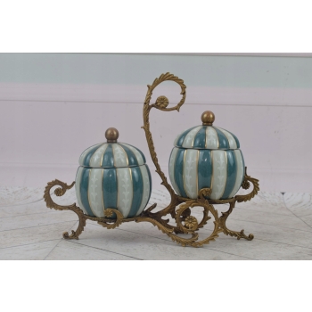 Dwupoziomowa Szkatuła z Porcelany - Porcelana + Brąz - Bomboniera Ozdoba