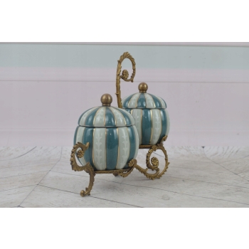 Dwupoziomowa Szkatuła z Porcelany - Porcelana + Brąz - Bomboniera Ozdoba
