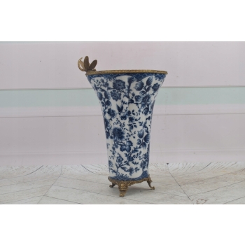 Porcelanowy Wazon - Amfora Waza - Porcelana + Brąz - Kwiaty Ważka - Ozdoba
