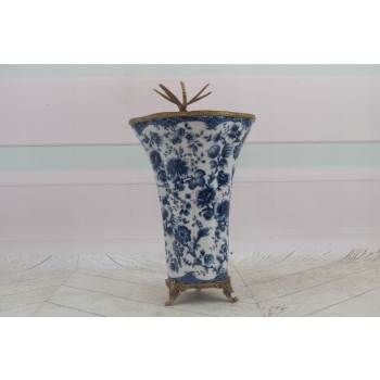 Porcelanowy Wazon - Amfora Waza - Porcelana + Brąz - Kwiaty Ważka - Ozdoba