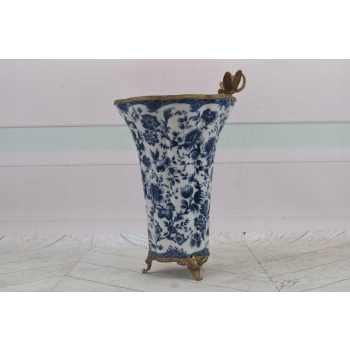 Porcelanowy Wazon - Amfora Waza - Porcelana + Brąz - Kwiaty Ważka - Ozdoba
