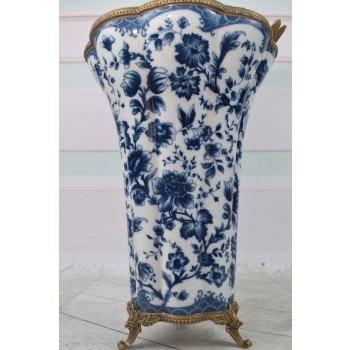 Porcelanowy Wazon - Amfora Waza - Porcelana + Brąz - Kwiaty Ważka - Ozdoba