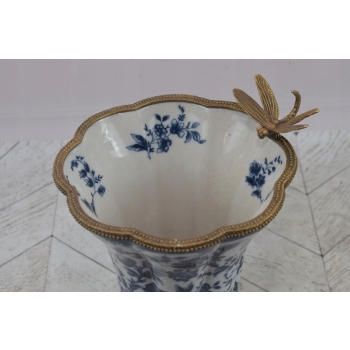 Porcelanowy Wazon - Amfora Waza - Porcelana + Brąz - Kwiaty Ważka - Ozdoba