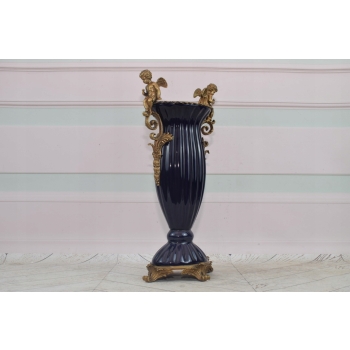 Porcelanowy Wazon - Amfora Waza - Fiolet - Porcelana + Brąz - Anioły Ozdoba