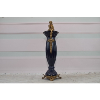 Porcelanowy Wazon - Amfora Waza - Fiolet - Porcelana + Brąz - Anioły Ozdoba