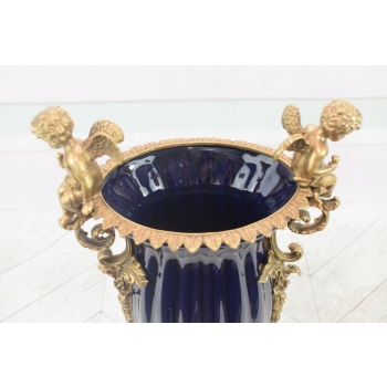 Porcelanowy Wazon - Amfora Waza - Fiolet - Porcelana + Brąz - Anioły Ozdoba