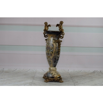 Porcelanowy Wazon - Amfora Waza - Kwiaty - Porcelana + Brąz - Anioły Ozdoba