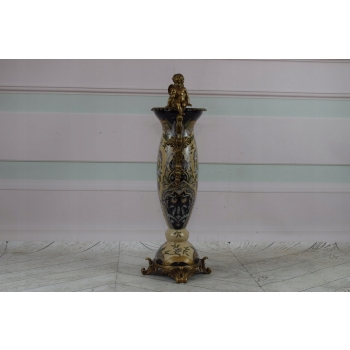 Porcelanowy Wazon - Amfora Waza - Kwiaty - Porcelana + Brąz - Anioły Ozdoba