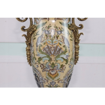 Porcelanowy Wazon - Amfora Waza - Kwiaty - Porcelana + Brąz - Anioły Ozdoba