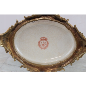 Porcelanowy Wazon - Amfora Waza - Kwiaty - Porcelana + Brąz - Anioły Ozdoba