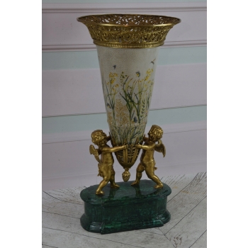 Pałacowy Porcelanowy Wazon - Waza - Złote Anioły - Porcelana + Brąz Ozdoba