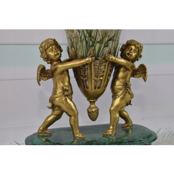 Pałacowy Porcelanowy Wazon - Waza - Złote Anioły - Porcelana + Brąz Ozdoba