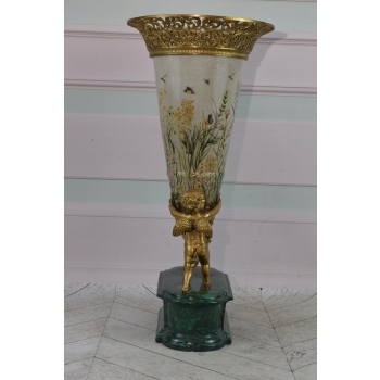 Pałacowy Porcelanowy Wazon - Waza - Złote Anioły - Porcelana + Brąz Ozdoba