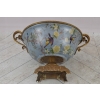 Niebieska Porcelanowa Patera - Porcelana + Brąz - Owocnik - Ptaki - Ozdoba